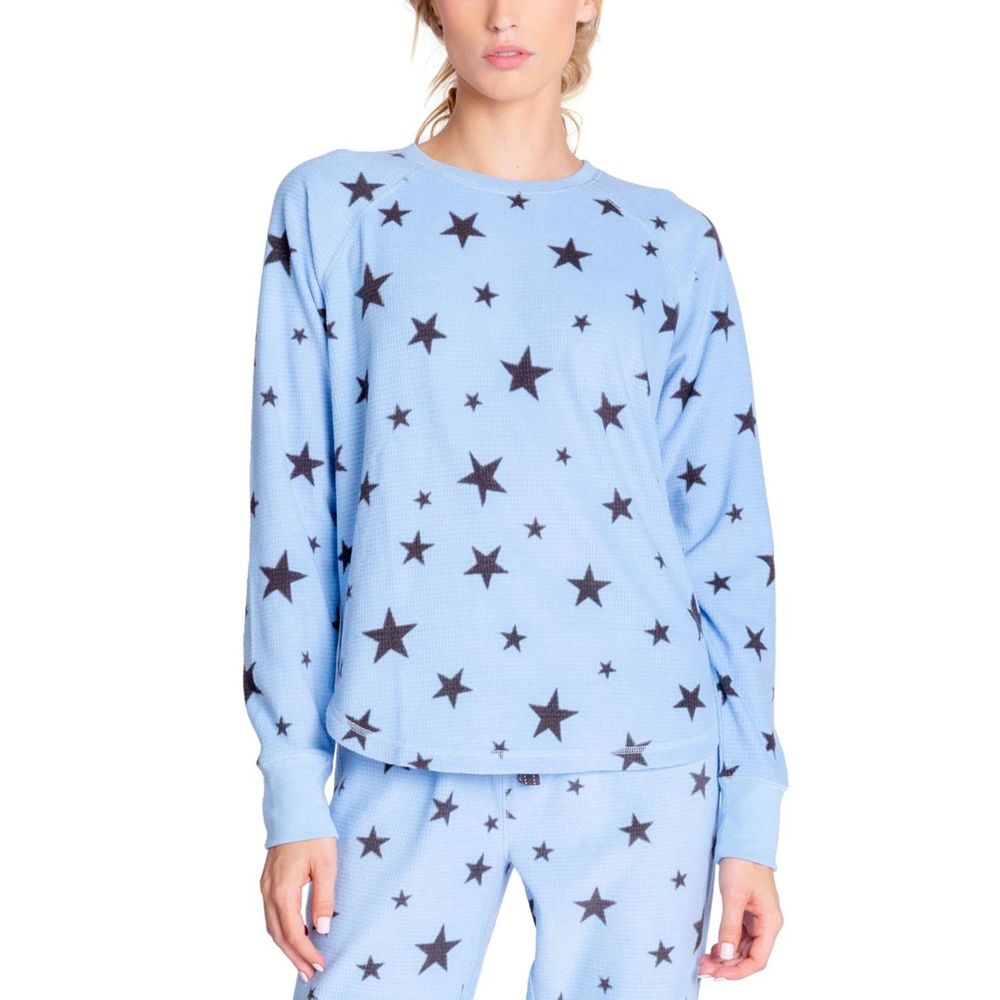 Insomniax Womens Printed Long Sleeve Pajama Top,Light Blue,X-Large